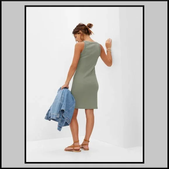 NWT! GAP Teen Rib Tank Dress ~ GREEN ~ Size 18/20 (Ret. $69) - Picture 2 of 5
